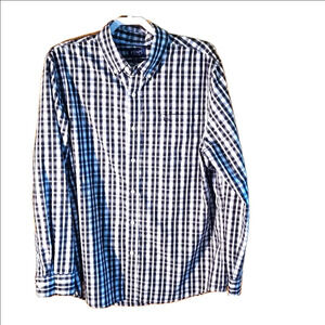 Chaps Easy Care Men size XL Long Sleeve Black & White Plaid Shirt Button Collar